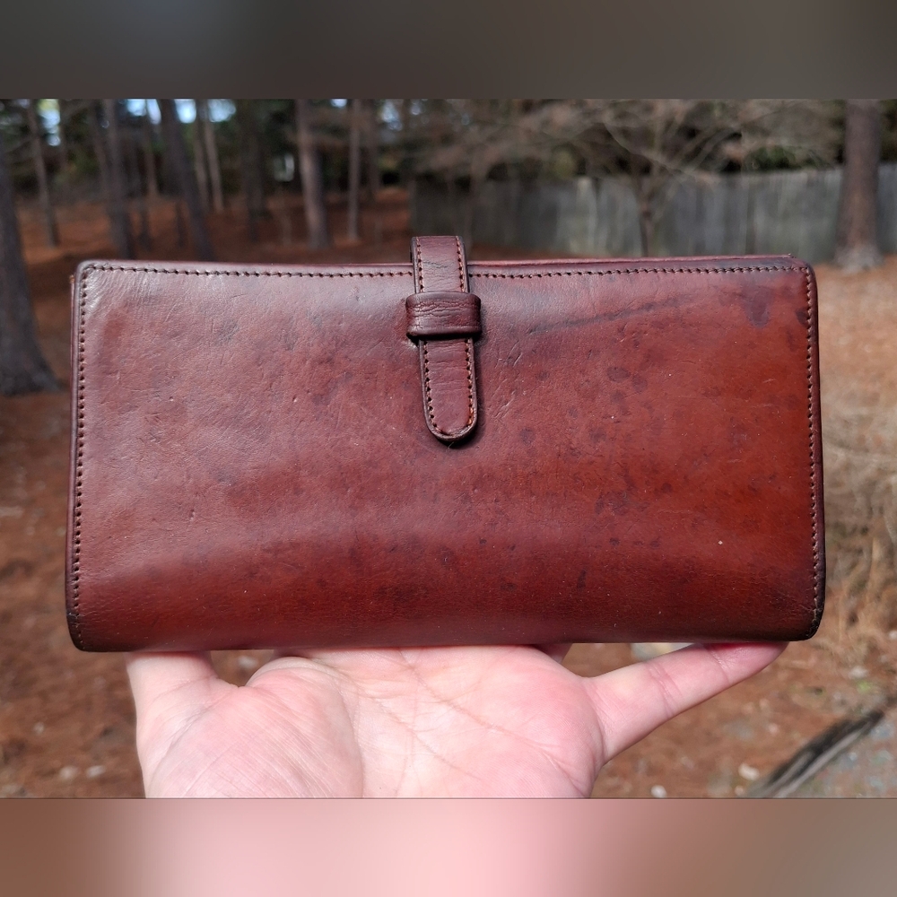 Vintage Coach Rich Brown Water Buffalo Bifold Long Wallet Tab And Loop Closure - Picture 2 of 13